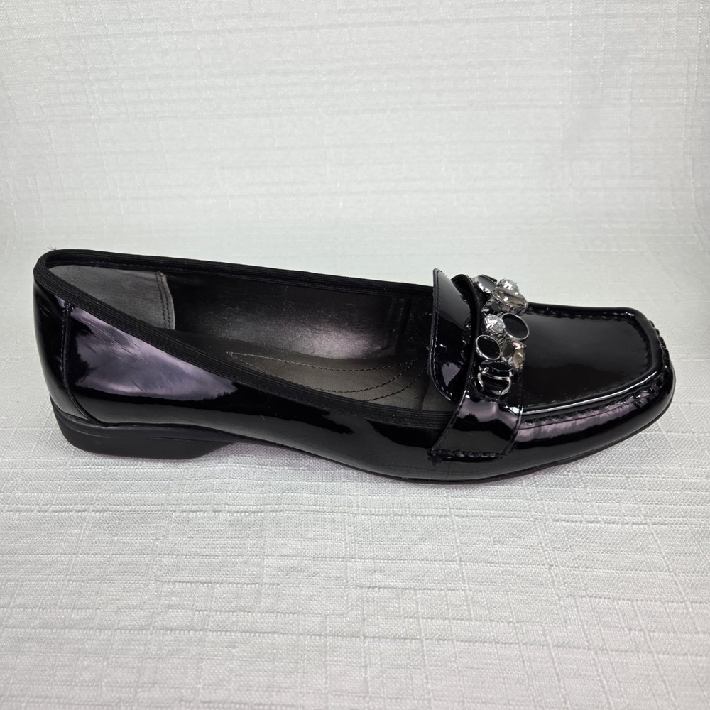 Tahari Black Patent Leather Loafers Women's 10 Rhinestones Preppy Secretary - Picture 6 of 9